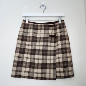 Vintage Y2K GAP Wool Brown Plaid High Waist Mini Wrap Skirt Preppy Academia 4